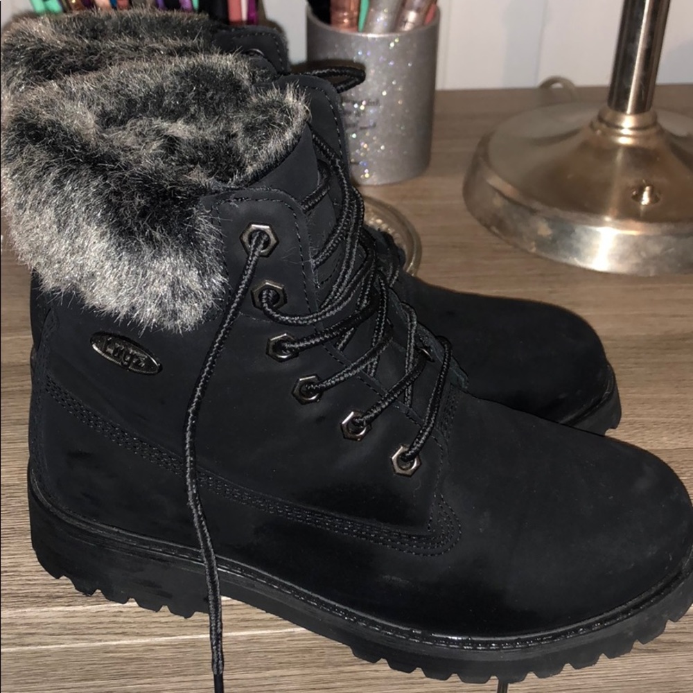 Black fur combat boots
